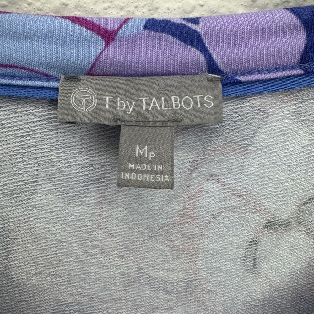 T by Talbots‎ Floral T-Shirt Dress Blue Purple Petite Medium Short Sleeve - Picture 2 of 7